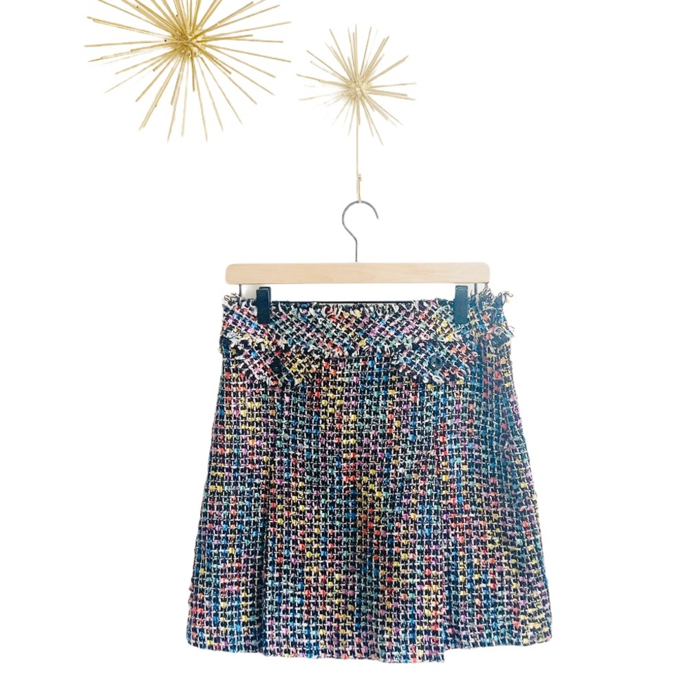 Trina Turk Multicolor Tweed MiniSkirt Button Front